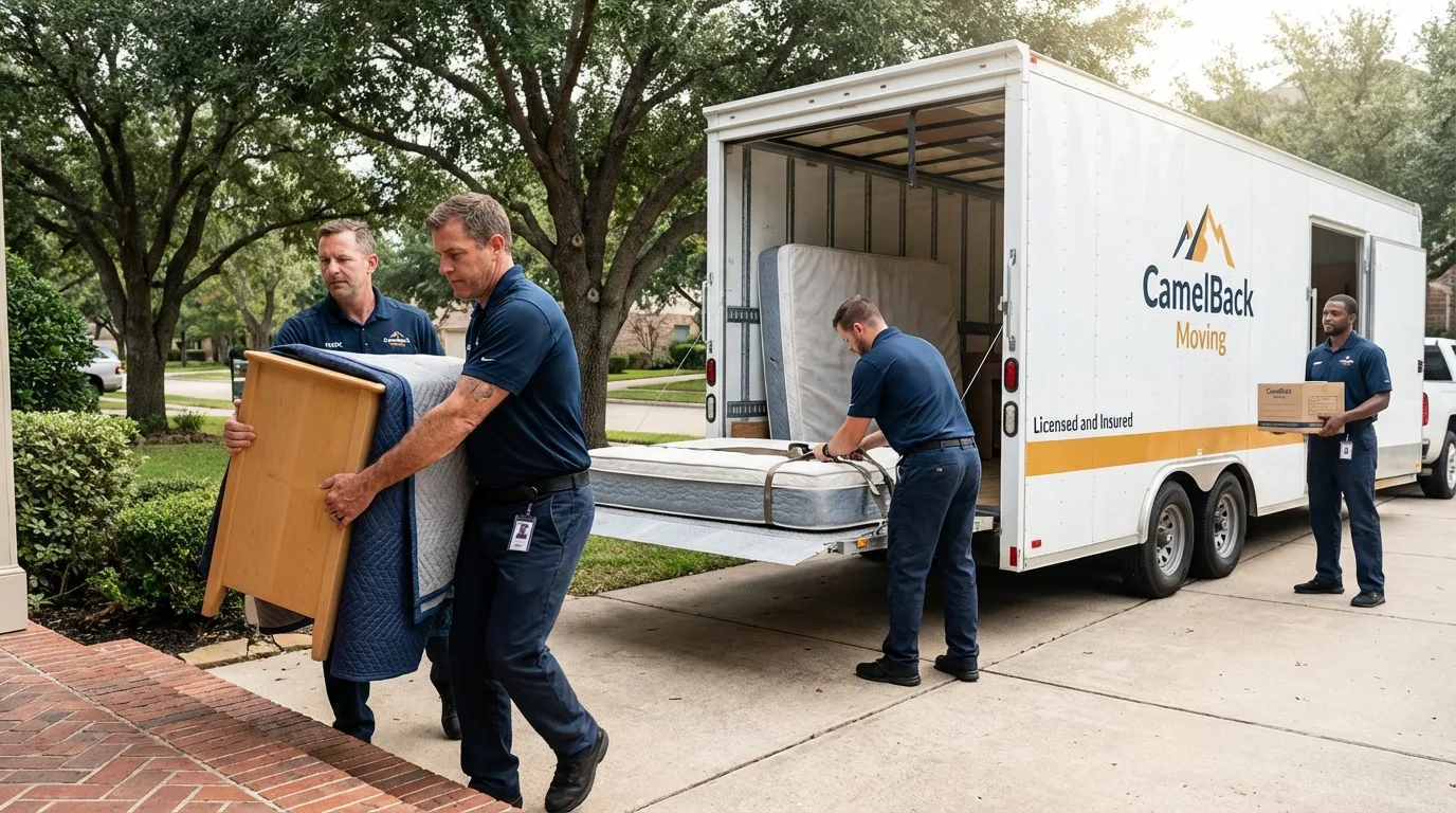 Crew loading residential truck for cross-state move from Jacksonville Beach, FL