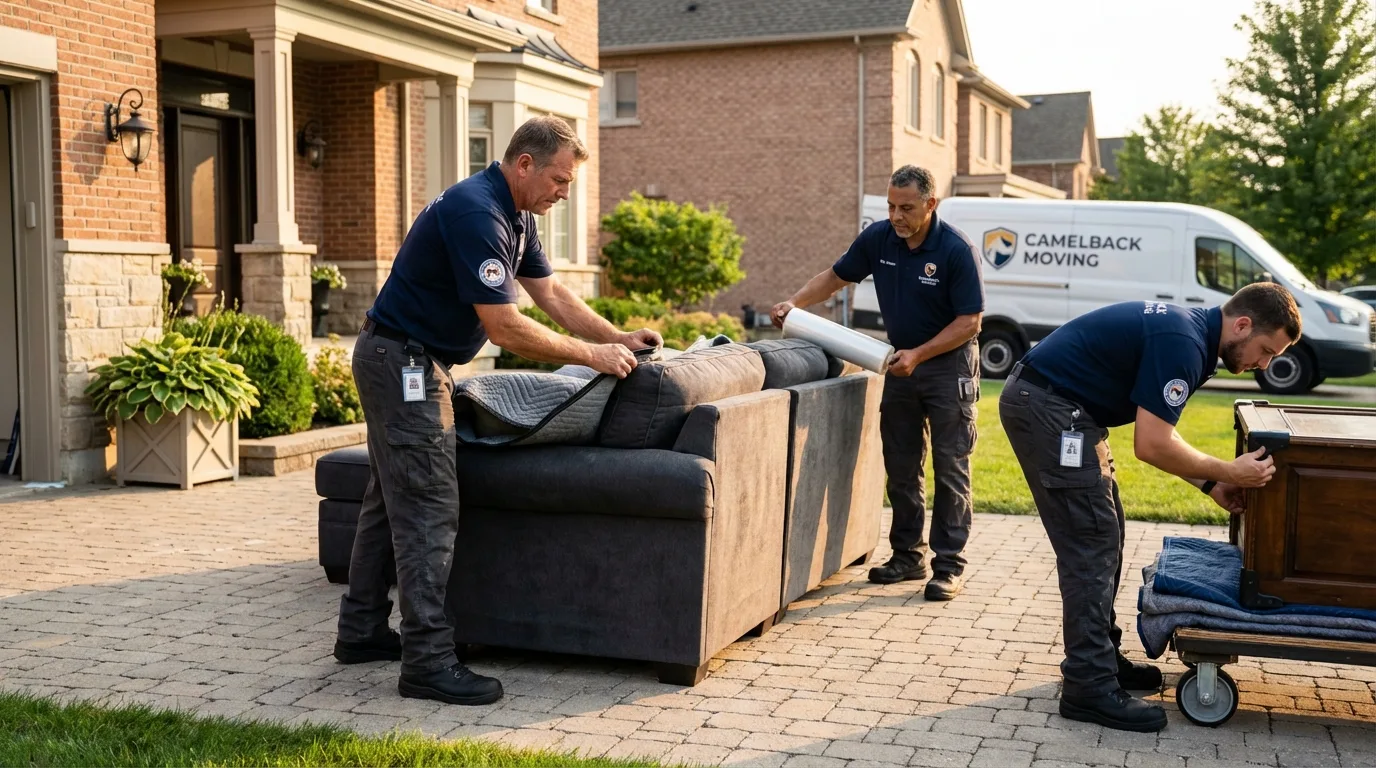 Large estate moving crew wrapping furniture in Jacksonville Beach, FL